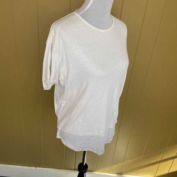 Free People we the free women XXS loose fit layered distressed raw hem white shi - Picture 5 of 11